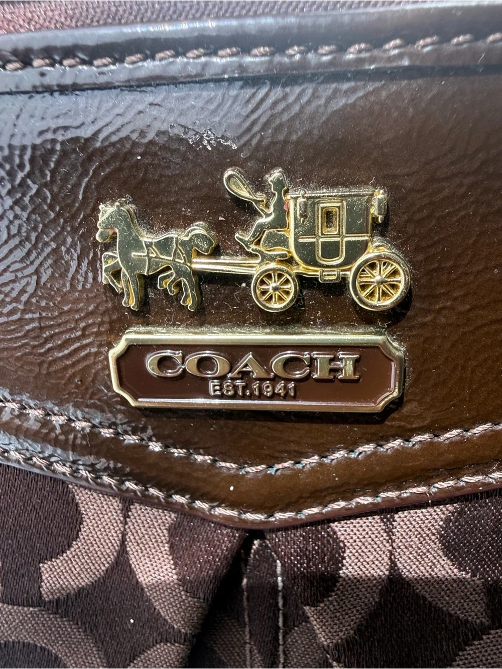 Coach Brown Signature Canvas Crossbody with Gold Hardware